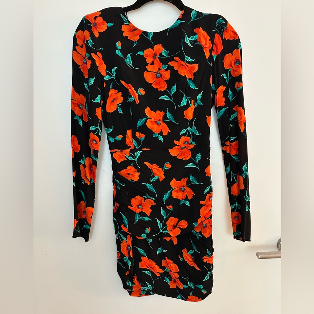 Zara Black Dress with Orange Floral Design